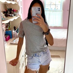 *4/$24* F21 Grey tee with lace sleeve detail